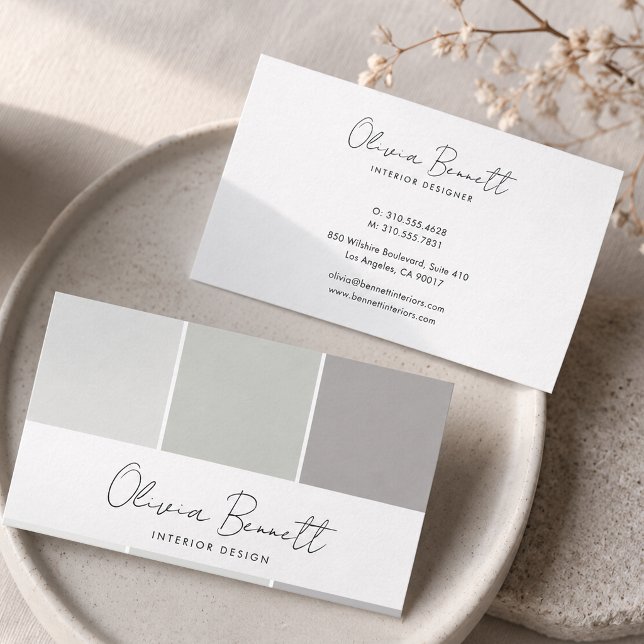 Edierbare Dust Grey Farbe, Moderner Inneneinrichte Visitenkarte (Editable Dust Grey Color, Modern Interior Designer Business Card)