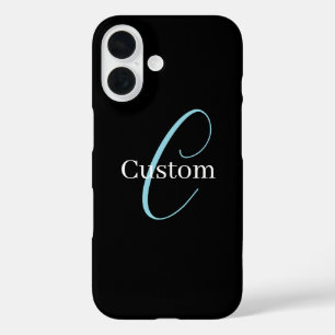 Edierbare kursive Schriftmonogramm Schwarz Blau We iPhone 16 Hülle