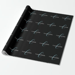 Edierbare kursive Schriftmonogramm Schwarz Blau We Geschenkpapier