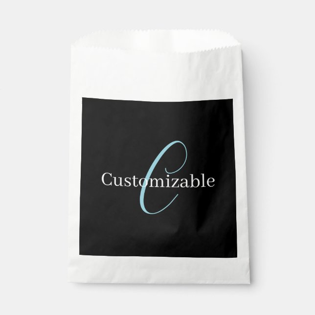 Edierbare kursive Schriftmonogramm Schwarz Blau We Geschenktütchen (Vorderseite)