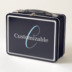 Edierbare kursive Schriftmonogramm Schwarz Blau We Metall Brotdose