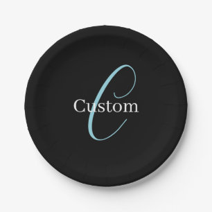 Edierbare kursive Schriftmonogramm Schwarz Blau We Pappteller