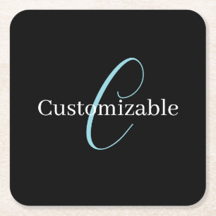 Edierbare kursive Schriftmonogramm Schwarz Blau We Rechteckiger Pappuntersetzer