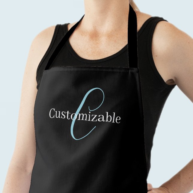 Edierbare kursive Schriftmonogramm Schwarz Blau We Schürze (Von Creator hochgeladen)