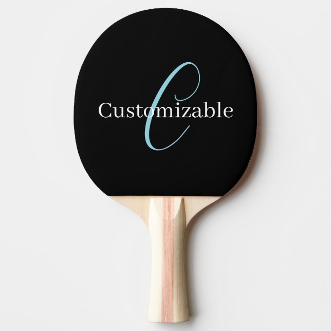 Edierbare kursive Schriftmonogramm Schwarz Blau We Tischtennis Schläger (Vorderseite)