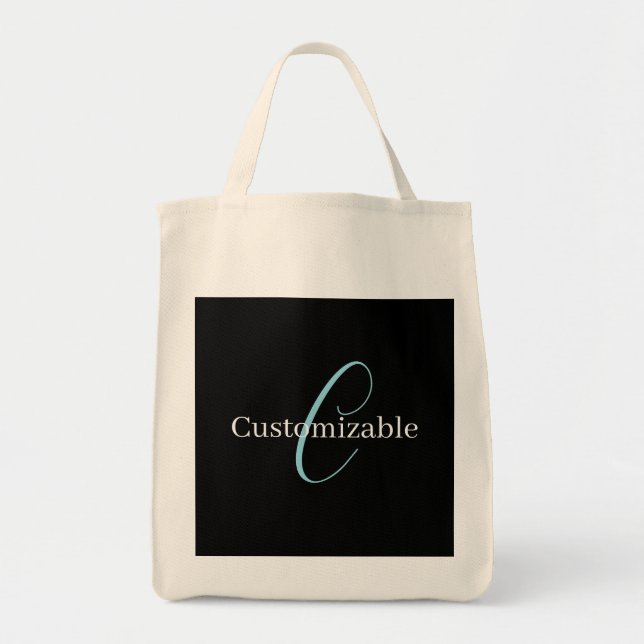 Edierbare kursive Schriftmonogramm Schwarz Blau We Tragetasche (Vorne)
