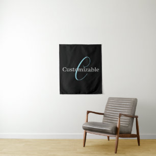 Edierbare kursive Schriftmonogramm Schwarz Blau We Wandteppich