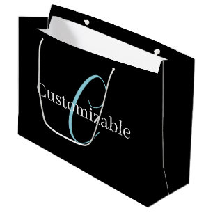 Edierbare Kursivschrift-Monogramm Schwarz Blau Wei Große Geschenktüte