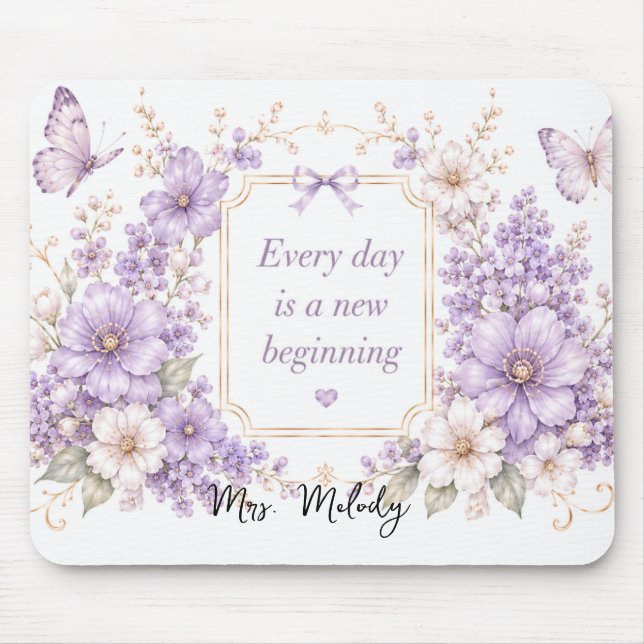 Edierbare Seidengarten-Lila-Blumen-Mauspad Mousepad (Vorne)
