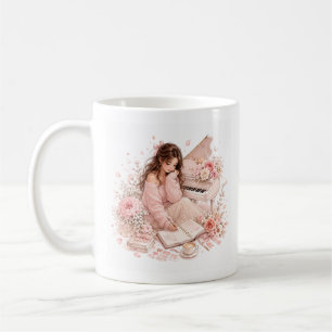 Edierbare weiche rosa Klavier-Blumen-Tasse Kaffeetasse