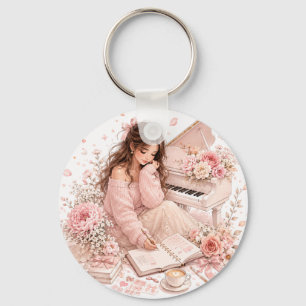 Edierbarer rosa floraler Klavier-Schlüsselanhänger Schlüsselanhänger