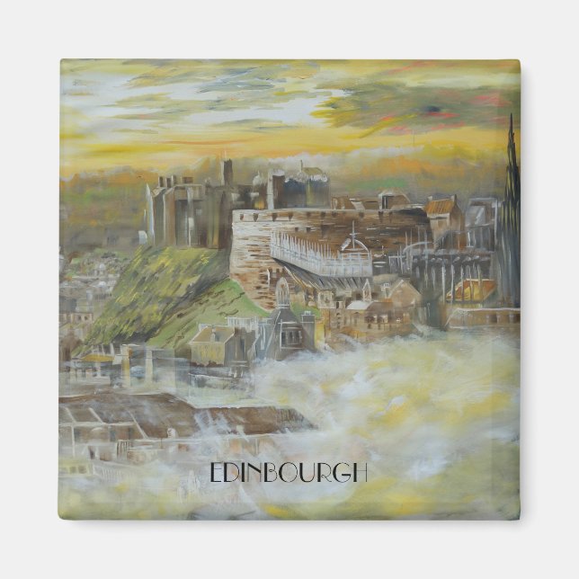 Edinbourgh Burg ocher beige Gemälde Schottland Magnet (Vorne)