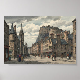 Edinburgh Altstadt Japanischer Holzschnitt Poster