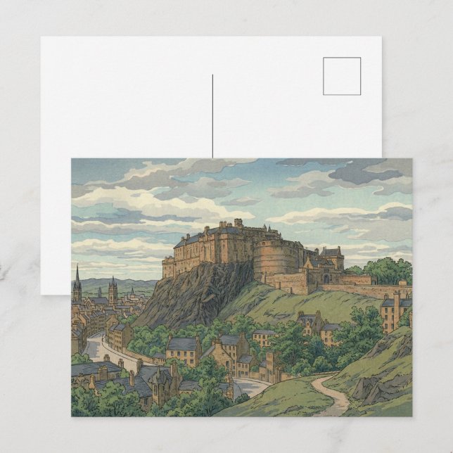 Edinburgh Castle Japanese Woodblock Print Postkarte (Vorne/Hinten)