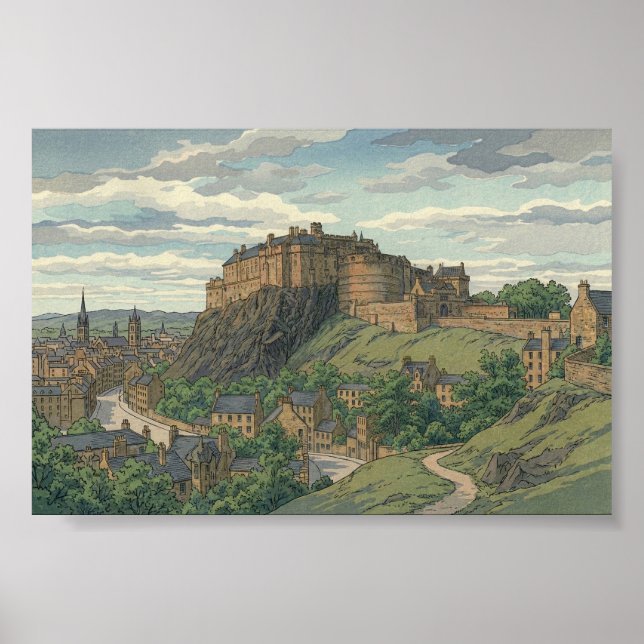 Edinburgh Castle Japanischer Holzschnitt Poster (Vorne)