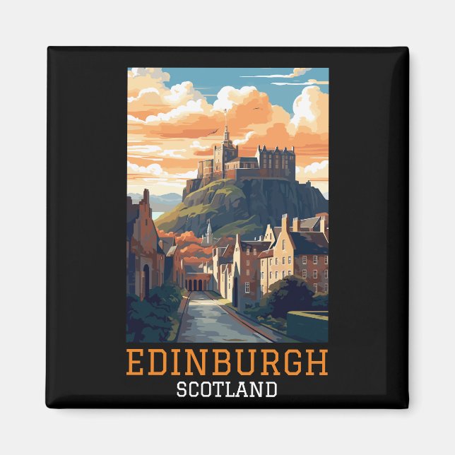 Edinburgh Castle Retro Vintage Travel Magnet (Vorne)