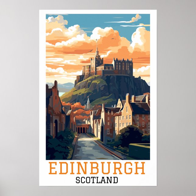 Edinburgh Castle Retro Vintage Travel Poster (Vorne)