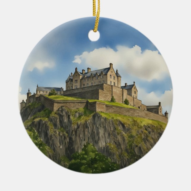 Edinburgh Castle Scotland Watercolor Keramik Ornament (Vorne)