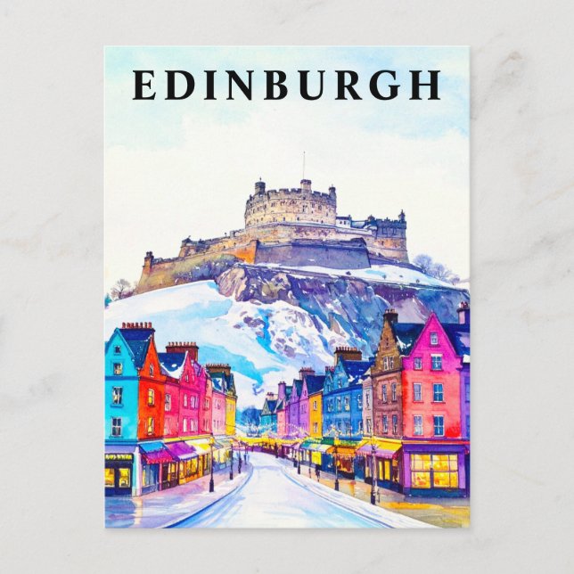 Edinburgh Castle Scotland Winter Vintage Travel Postkarte (Vorderseite)