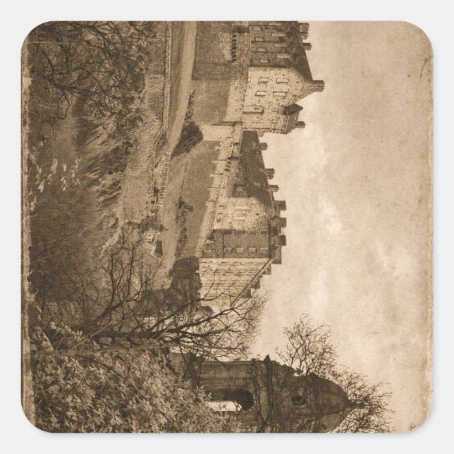 Edinburgh Castle Sepia Photograph Quadratischer Aufkleber (Vorderseite)