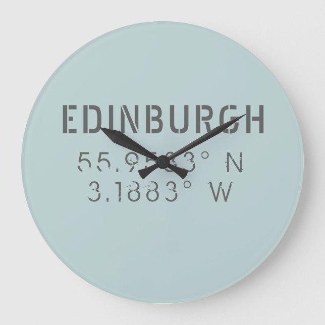 Edinburgh Latitude & Longitude Große Wanduhr (Vorderseite)