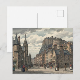Edinburgh Old Town Japanese Woodblock Print Postkarte