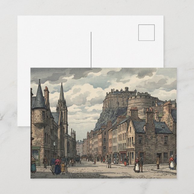 Edinburgh Old Town Japanese Woodblock Print Postkarte (Vorne/Hinten)