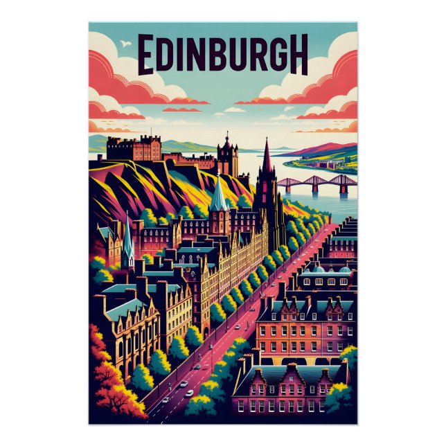 Edinburgh Schottland Retro-Reiseposter-Kunst Poster (Vorderseite)
