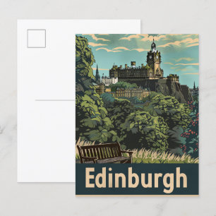 Edinburgh Schottland Vintage Reiseillustration Postkarte