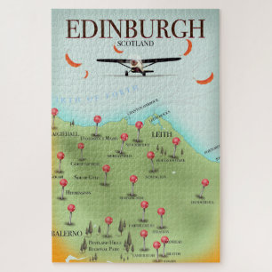 Edinburgh Schottland Vintage-Stil Karte Poster Dru Puzzle