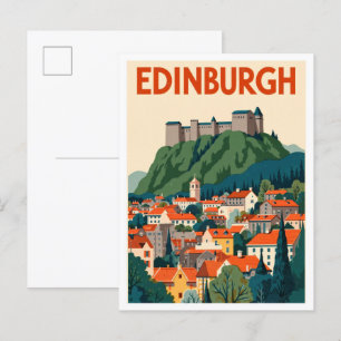 Edinburgh Scotland Art Vintag Illustration Travel Postkarte