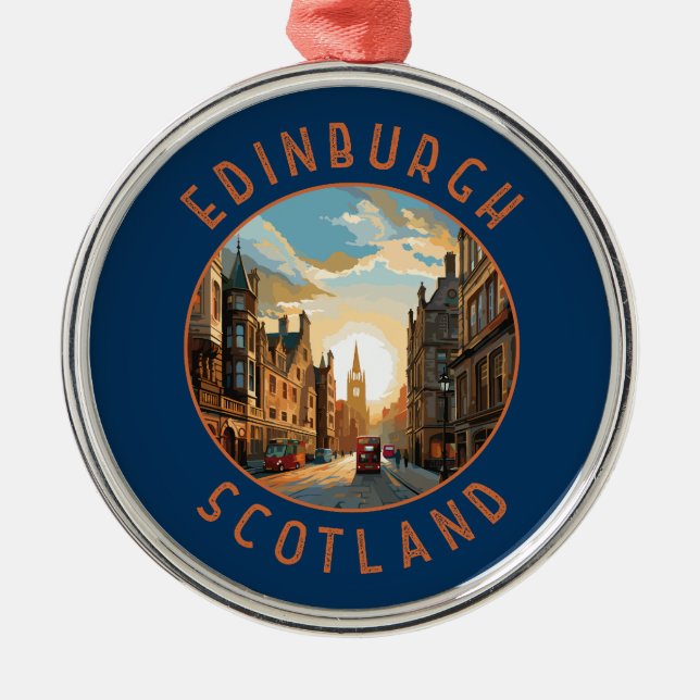Edinburgh Scotland Retro Distressed Circle Ornament Aus Metall (Vorne)