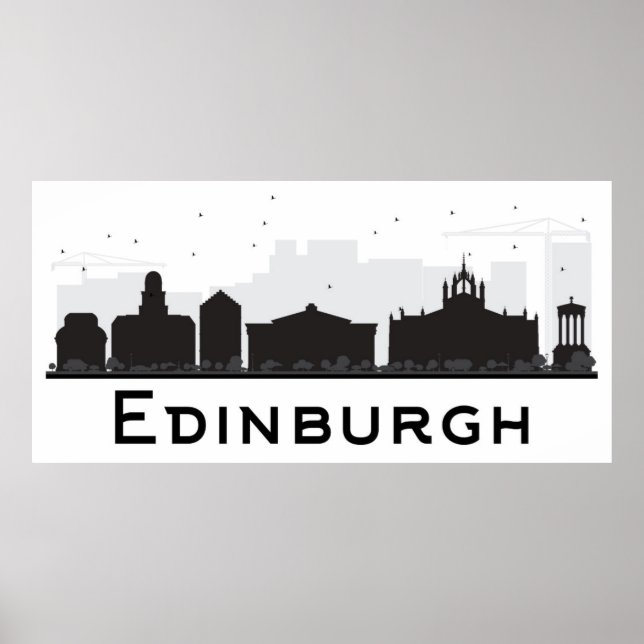Edinburgh Scotland | Schwarz-Weiß-Skyline Poster (Vorne)