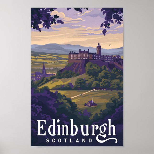 Edinburgh Scotland Vintag Art Travel Illustration Poster (Vorne)
