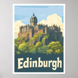 Edinburgh Scotland Vintage Travel Illustration Poster