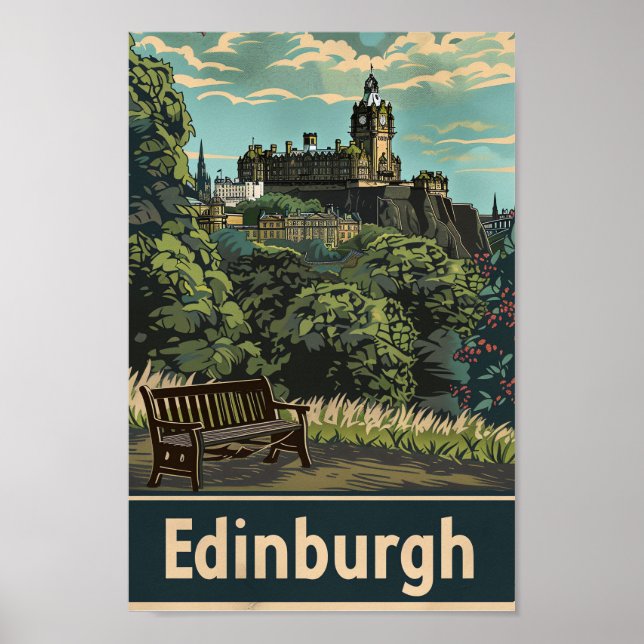 Edinburgh Scotland Vintage Travel Illustration Poster (Vorne)