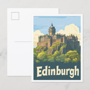 Edinburgh Scotland Vintage Travel Illustration Postkarte