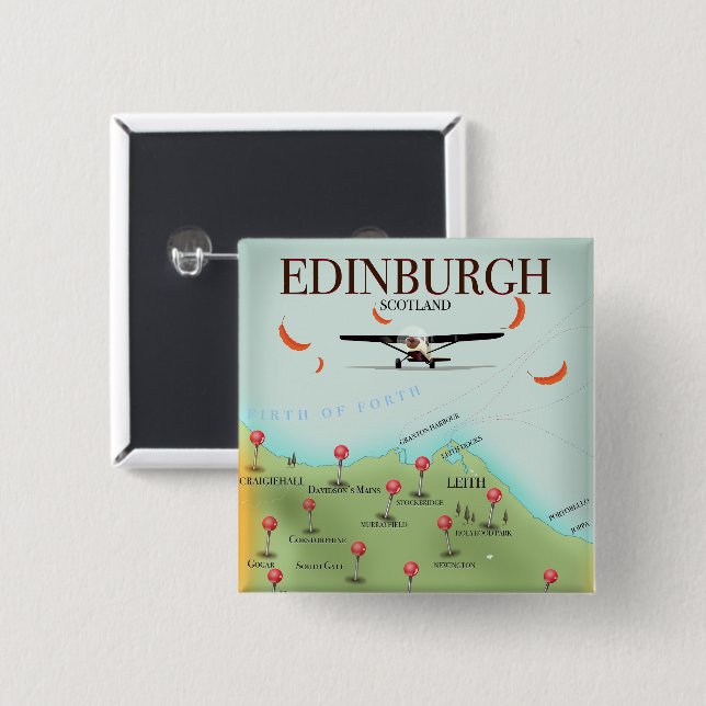 Edinburgh Scotland Vintager Stil Kartenposter druc Button (Vorne & Hinten)