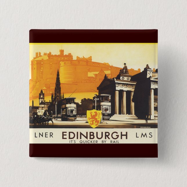 Edinburgh via LNER Rail Poster Button (Vorderseite)