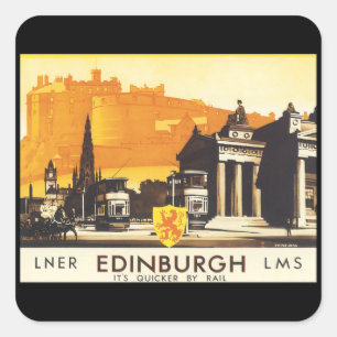 Edinburgh via LNER Rail Poster Quadratischer Aufkleber