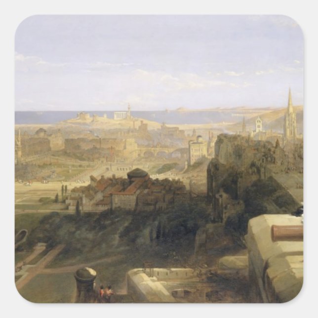 Edinburgh vom Schloss, 1847 (Öl auf Leinwand) Quadratischer Aufkleber (Vorderseite)