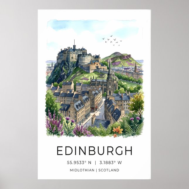 Edinburgh-Wandkunst weiche Wasserfarbe-Skyline Poster (Vorne)