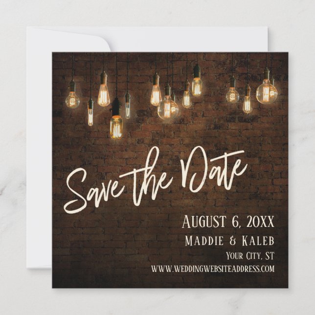 Edison Lights & Industrial Brown Briwn Wall Save The Date (Vorderseite)