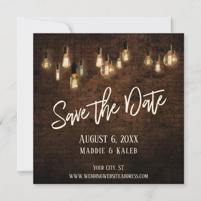 Edison Lights & Industrial Brown Briwn Wall Save The Date (Vorderseite)
