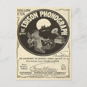 Edison Phonograph Halloween Ad Kürbislaterne Postkarte