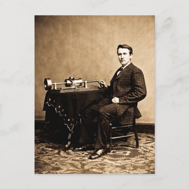 Edison und sein Phonograph 1887 Postkarte (Vorderseite)