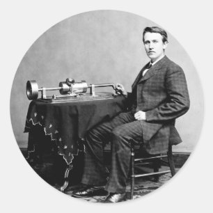 Edison und sein Phonograph 1887 Runder Aufkleber