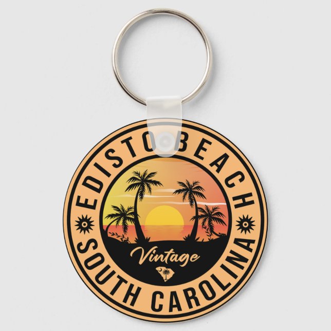 Edisto Beach South Carolina Retro Sunset Souvenir Schlüsselanhänger (Vorderseite)