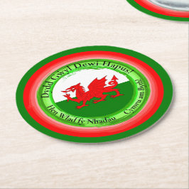 Edit Matching Welsh Dragon St David's Day Runder Pappuntersetzer