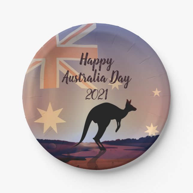 "Edit Text Flag Kangaroo Australia Day 7" Pappteller (Vorderseite)